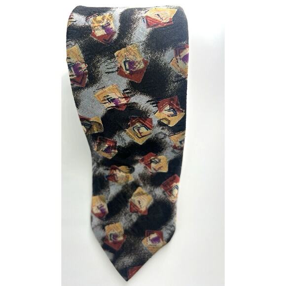 Vintage 90's Gitano Necktie Mens Abstract Pottery Roman Dark Abstract Career - Picture 2 of 8